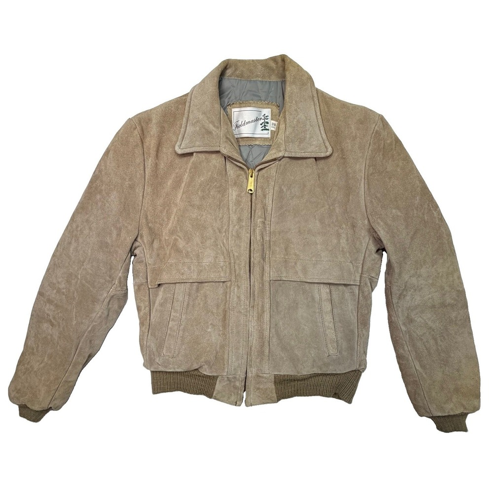 Vintage Sears Fieldmaster Mens M 38R Tan Suede Leather Bomber Jacket Quilted